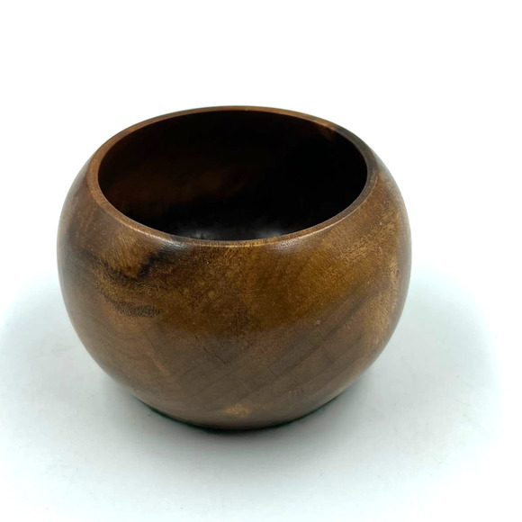 Vintage Handmade Calabsah Bowl Salt Dish Serving Wooden 5 Inch MCM Oil Rubbed - Picture 1 of 9